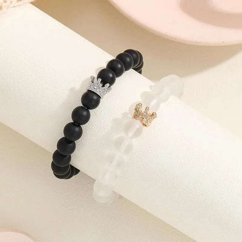 Fashion Jewelry 2pcs Handmade Crown Beaded Charms Bracelet Luminou Heart Glow In The Dark Couple Bracelet For Lover Men Women Fluorescent Gift - Bellarte Enchanté Fashion Jewelry 2pcs Handmade Crown Beaded Charms Bracelet Luminou Heart Glow In The Dark Couple Bracelet For Lover Men Women Fluorescent Gift